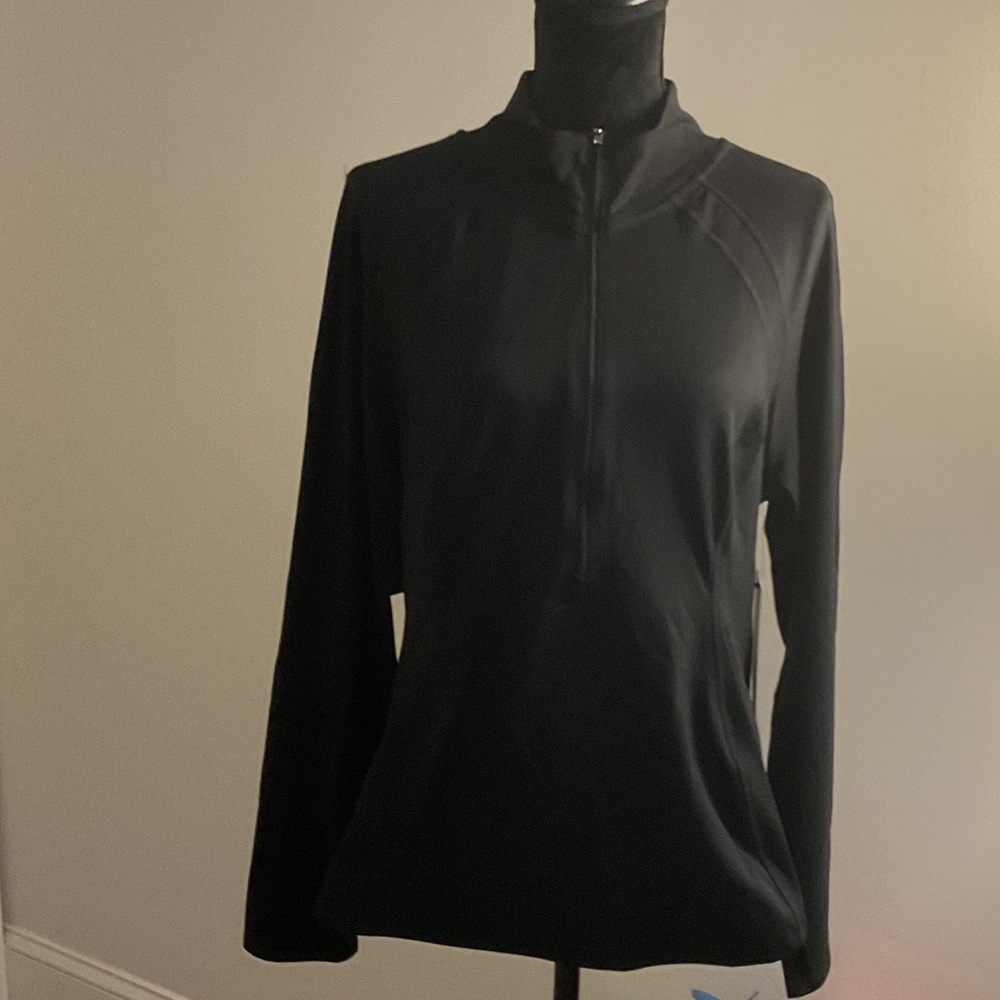 Yogalicious Women's Black Long Sleeve Quarter-Zip Top XL